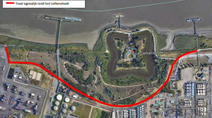 Tracé Sigmadijk rond Fort Liefkenshoek