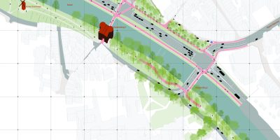 Concept nieuwe Kruispoortbrug en omgeving in Brugge