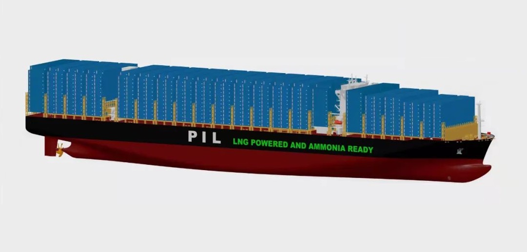 Artist impression van nieuwe schepen van 13.000 teu voor PIL op lng