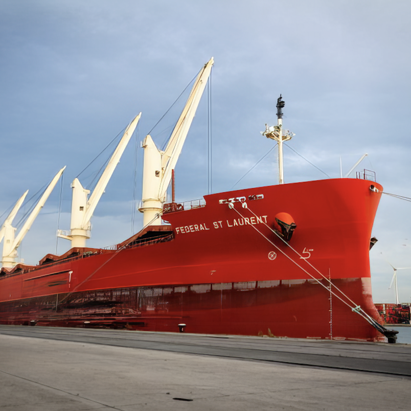 Bulkschip 'Federal St. Laurent' loopt de Antwerpse haven aan voor het laden van staal